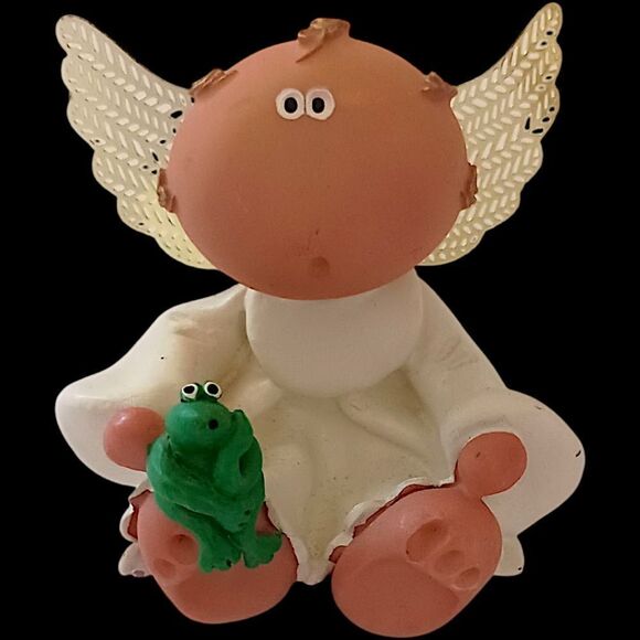 Kirks Kritters Angel Cheeks Figure Frog Russ Berrie 2001 Vintage Cherub Wings - Picture 9 of 16